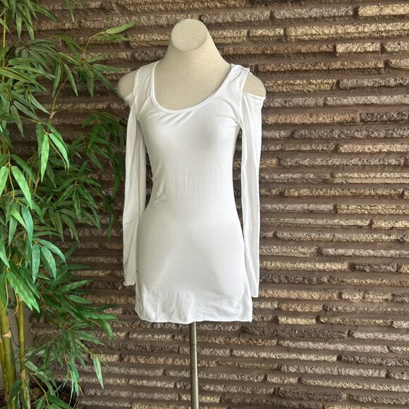 Hard Tail Forever White Cold Shoulder Bodycon Mini Dress Size Small - Picture 6 of 7